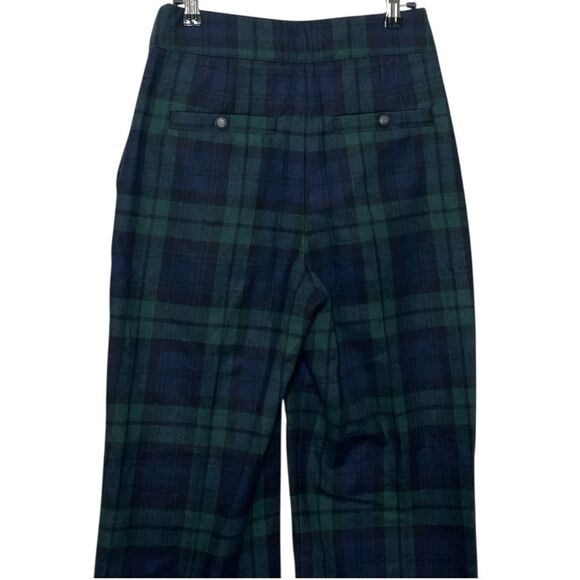 Sezane Martin Plaid Wool Blend Trousers Green Navy Wide Leg Size 4 Preppy - Picture 6 of 13